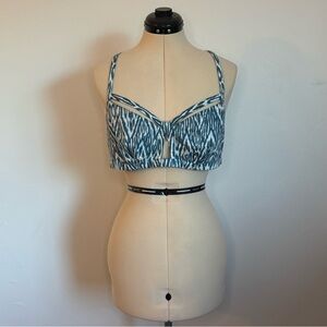 NWT Anthropologie Pilcro Printed Surf Bra Top, Teal Blue White Bralette Crop, S